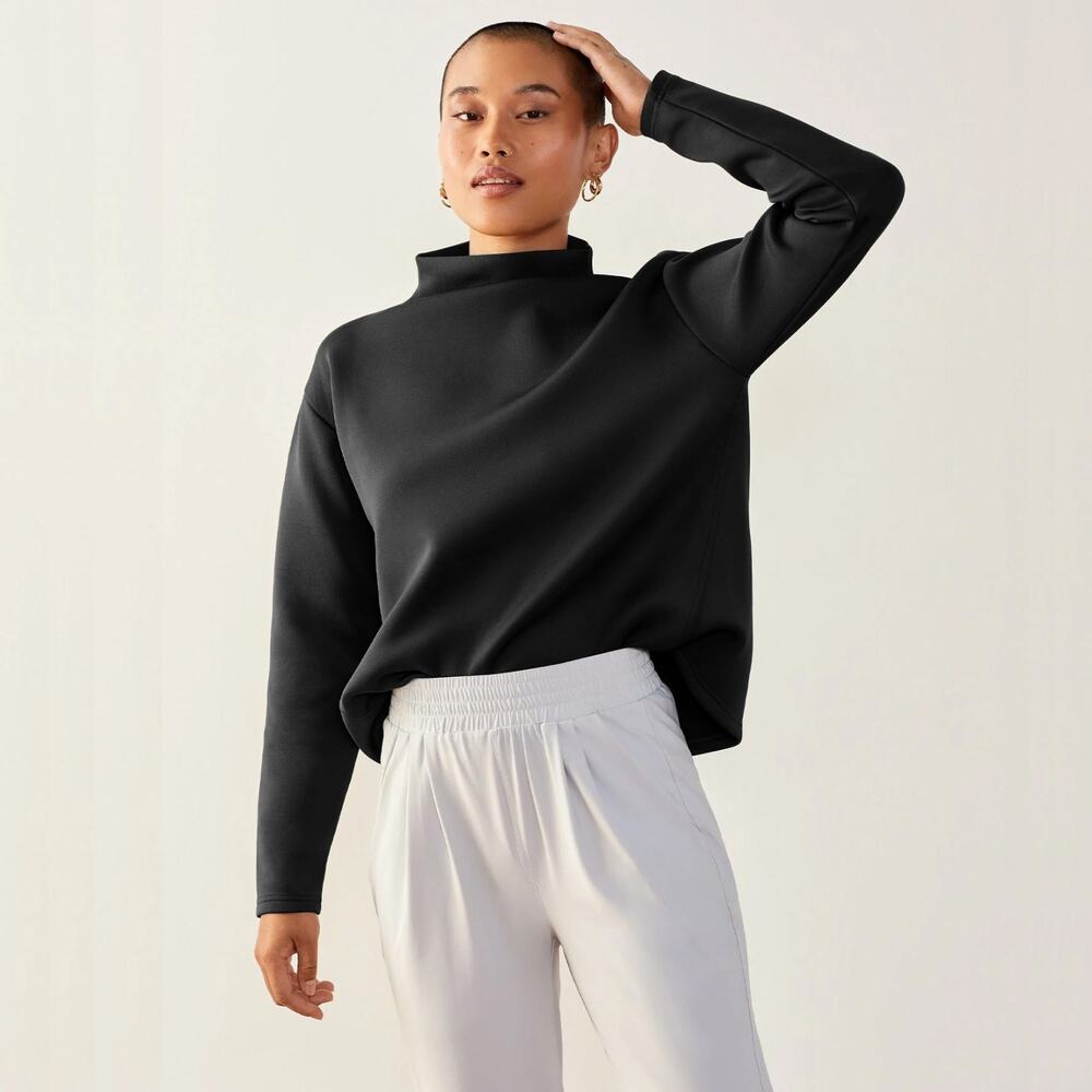 ADAY Like A Boss Pullover Womens Size M Black Mock Neck Scuba Top NWOT